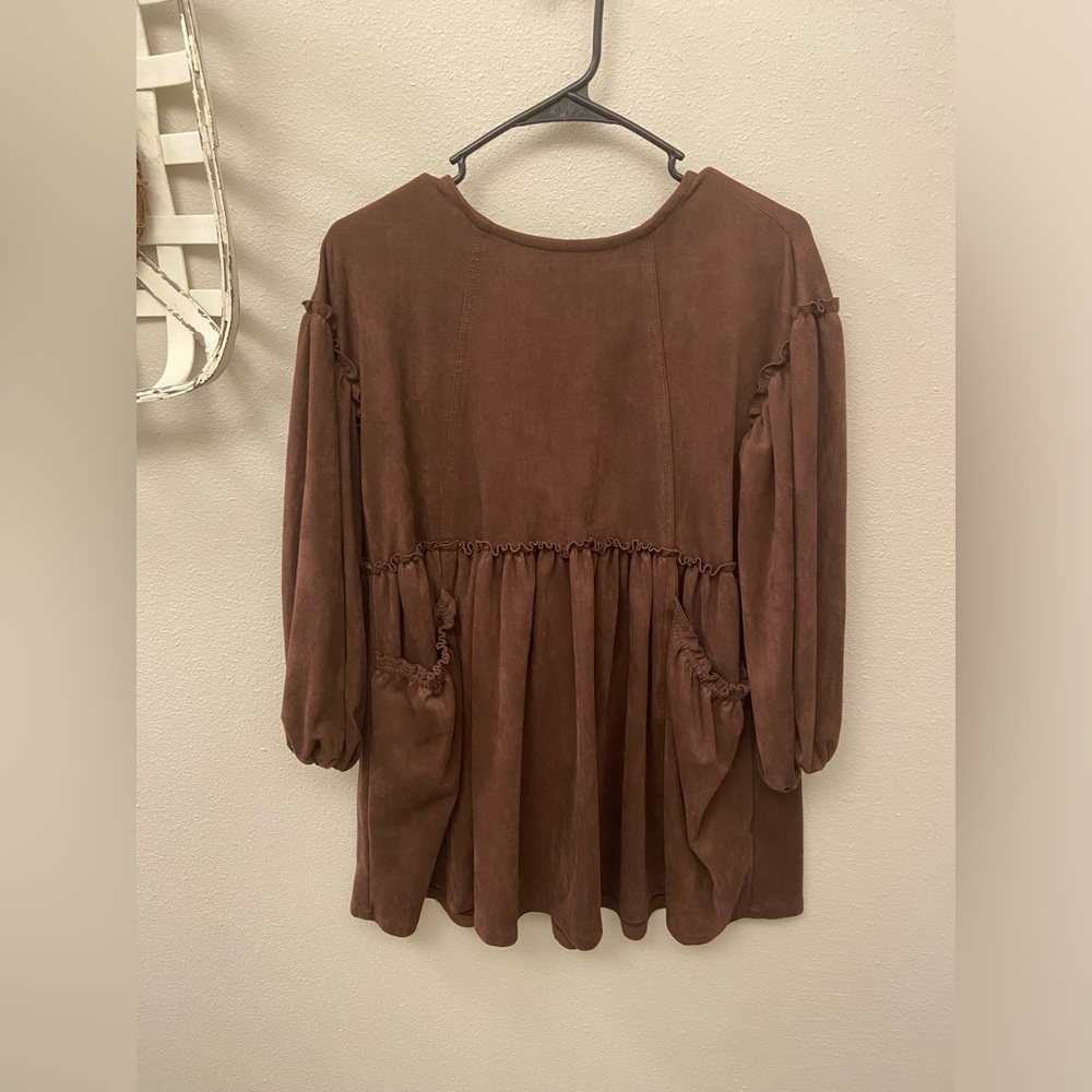 Chelsea & Violet Suede Women Dress Tiered Brown XSmall Babydoll